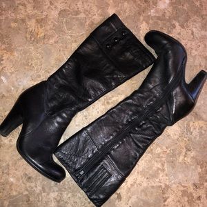 Black To The Knee Leather Clark Boots